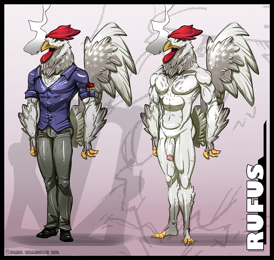2013 abs anthro athletic avian avian_caruncle beak biceps biped bird black_border border bottomwear chicken cigarette circumcised claws clothing comb_(anatomy) dewlap_(anatomy) e621 feathers feet flaccid footwear galliform genitals grey_body grey_feathers head_crest hollandworks humanoid_genitalia humanoid_penis kamina1978 male model_sheet muscular navel nude off/on pants pecs penis phasianid pose presenting rufus_armstrong shirt shoes smoke smoking solo spots standing talons toes topwear unavailable_at_source vein wattle white_body white_feathers yellow_eyes