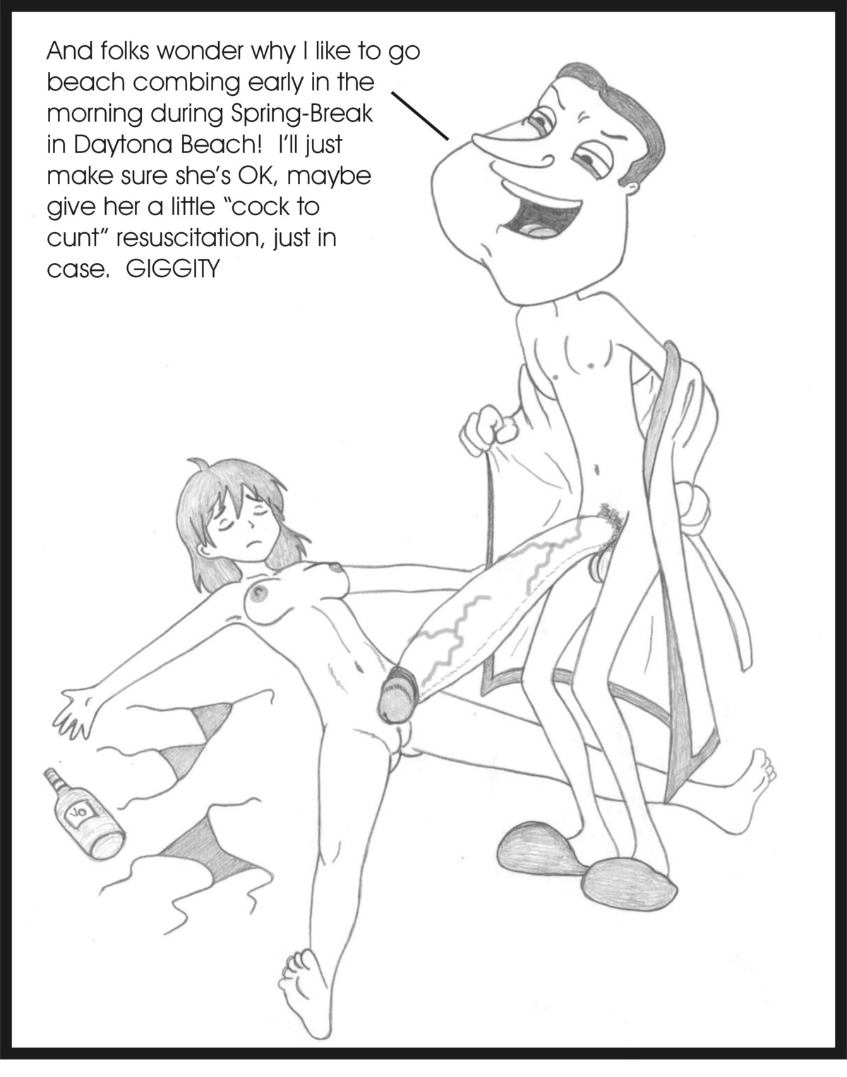 bikini family_guy female glenn_quagmire huge_cock imminent_rape male monochrome penis rule34 sbb teenager