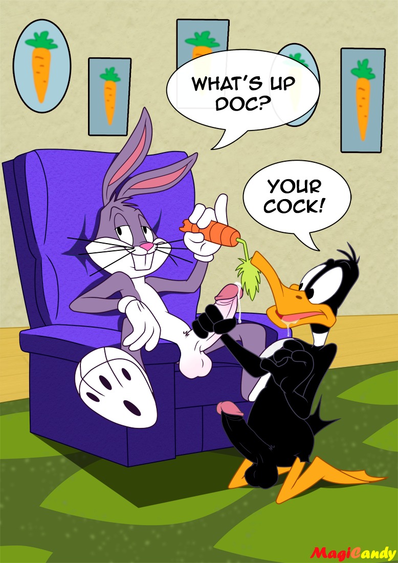 anthro bugs_bunny daffy_duck duck fur furry handjob indoors looney_tunes magicandy male male_only mammal multiple_males rabbit rule34 soft_feathers tagme text the_looney_tunes_show yaoi