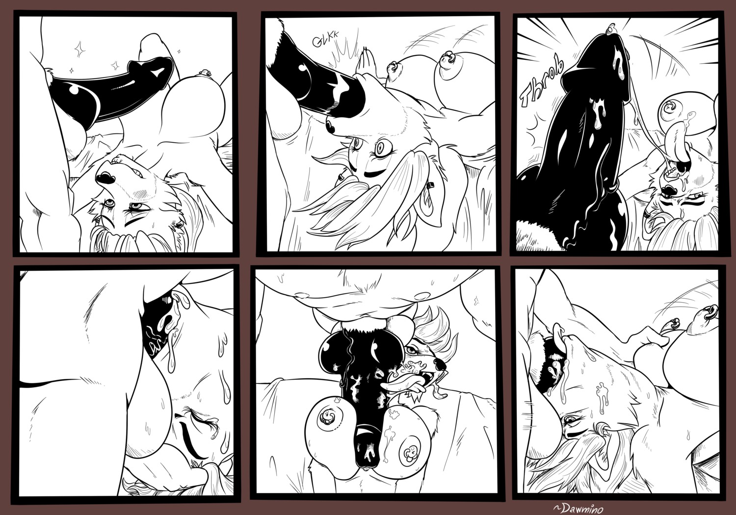 absurd_res anthro areola balls big_breasts blush bodily_fluids breast_play breasts canid canine canis comic cum cum_in_mouth cum_inside cum_on_penis cum_string dawmino deep_throat digital_drawing_(artwork) digital_media_(artwork) duo e621 ear_piercing erection fellatio female female_penetrated forced forced_oral fucked_silly fur genital_fluids genitals hair hi_res irrumatio knot knotting looking_at_genitalia looking_at_penis male male/female male_penetrating male_penetrating_female mammal monochrome neck_bulge nipple_piercing nipples nude open_mouth oral oral_knotting oral_penetration penetration penile penis penis_in_mouth piercing precum reverse_titfuck sex text throat_swabbing throbbing titfuck tongue tongue_out vein veiny_penis wolf