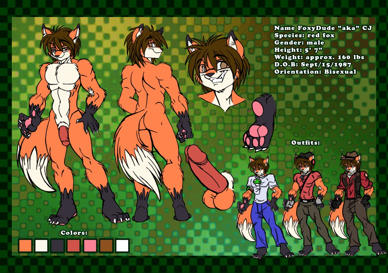 abs animal_genitalia anthro biceps biped canid canine chest_tuft circumcised clothing crystal-for-ever digital_media_(artwork) dipstick_tail e621 english_text erection eyewear fox foxydude fur genitals glasses hair half-erect humanoid_genitalia humanoid_penis male mammal markings model_sheet muscular muscular_anthro muscular_male nude pecs penis sheath solo standing tail tail_markings text tuft