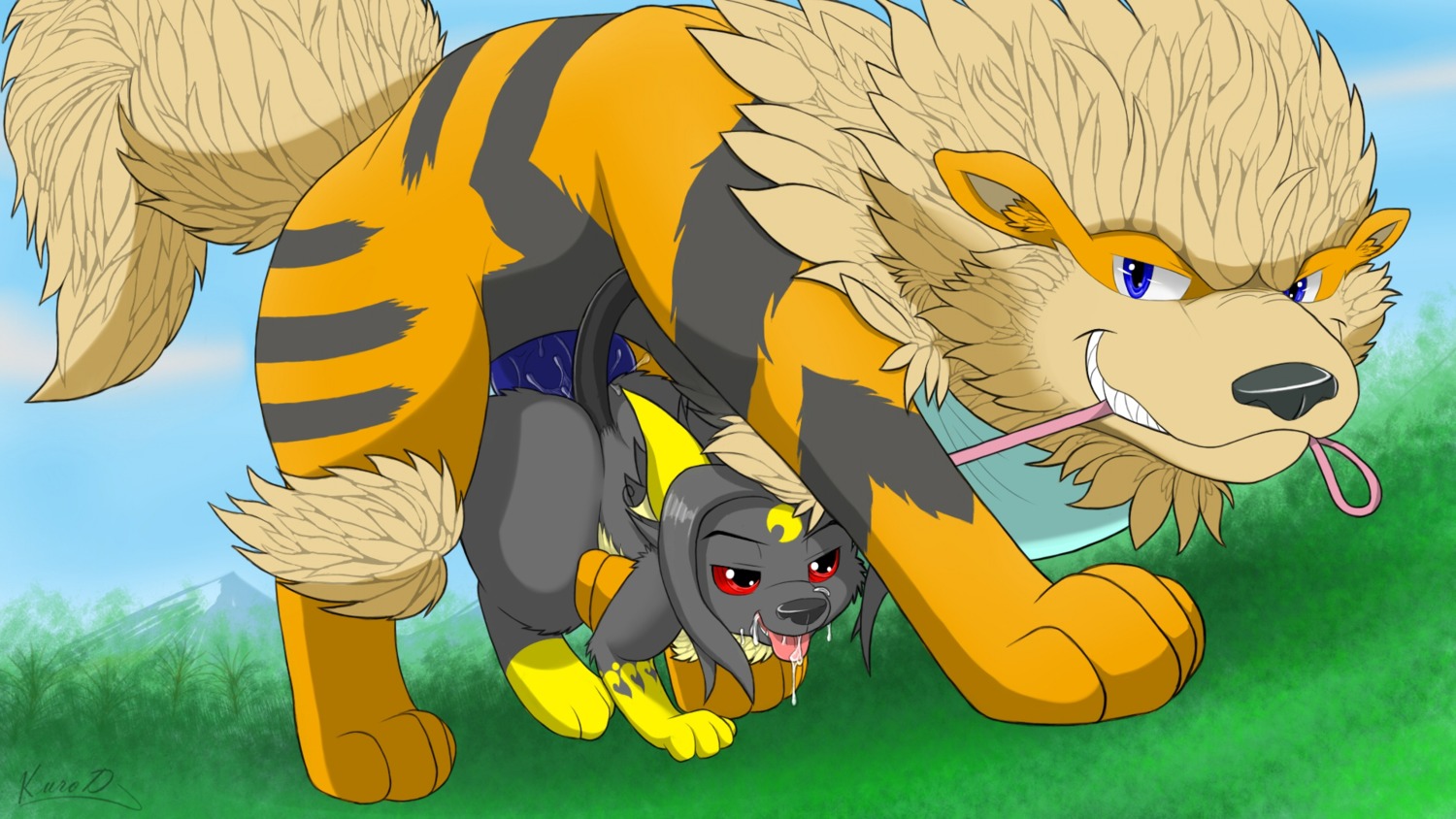 16:9 alternate_color ambiguous_gender anal anal_penetration anthro anthro_on_feral anthro_penetrated arcanine bestiality blue_eyes blue_penis canid canine dominant duo e621 erection fan_character feral feral_penetrating feral_penetrating_anthro flare_(kataou) from_behind_position fur generation_1_pokemon genitals hi_res interspecies kuroodod kuroodod_(character) larger_dom larger_feral male mammal nintendo nude outside penetration penis pokemon pokemon_(species) pokephilia sex size_difference smaller_feral widescreen