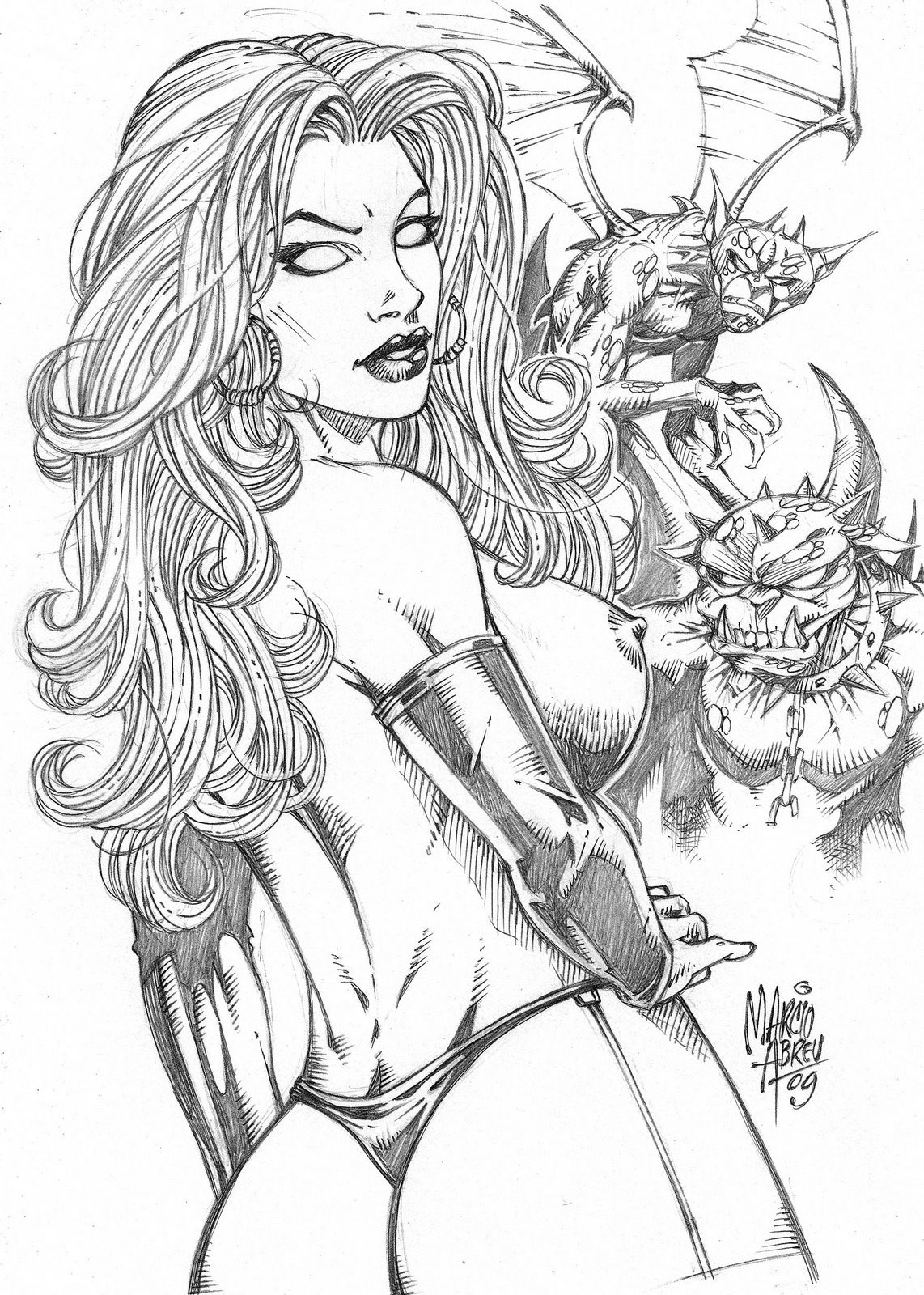 1girls 2009 200o ass female female_only goblin goblin_male goblin_queen_(x-men) human madelyne_pryor male marcio_abreu marvel marvel_comics rule34 straight_hair thong topless x-men