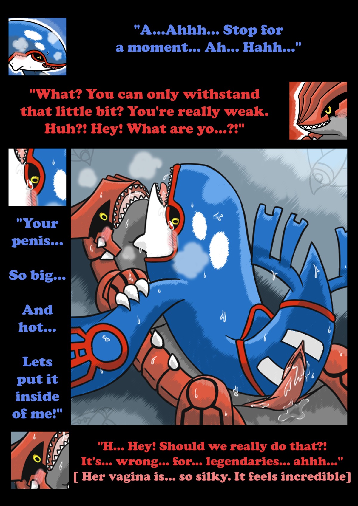absurd_res broken_language comic digital_media_(artwork) duo e621 english_text erection female feral generation_3_pokemon genitals groudon hi_res kyogre legendary_pokemon male male/female nintendo nude penis pokemon pokemon_(species) sex text translated vavacung vulva