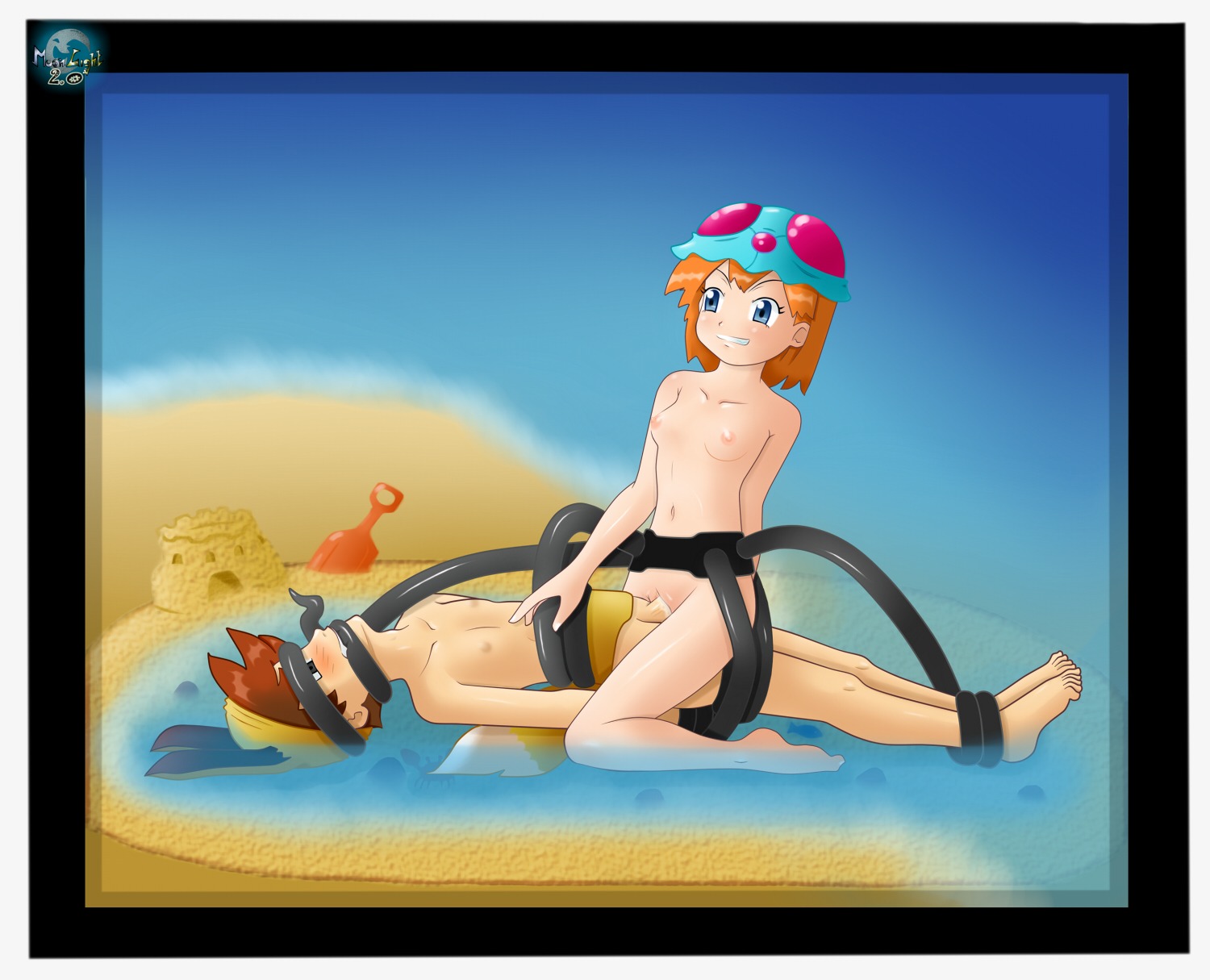1boy 1girls battle beach blue_eyes bondage bound breasts cosplay cowgirl_position eevee_(cosplay) female female_rapist femdom gag gagged gameplay_mechanics gary_oak human human_only kasumi_(pokemon) male male_rape_victim malesub nintendo nipples orange_hair penetration pokemon pokemon_(cosplay) pokemon_battle pussy rape restrained rule34 sex silvermoonlight straight tentacle tentacle_gag tentacruel_(cosplay) vaginal_penetration