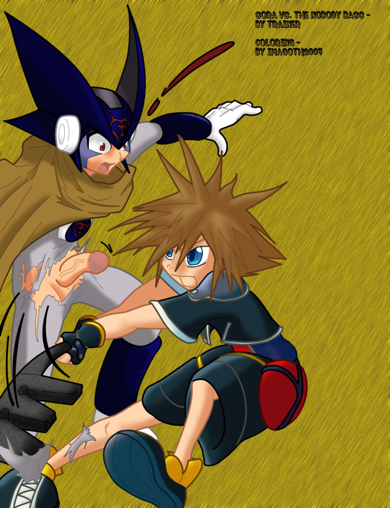 bass_(mega_man) crossover disney gay kingdom_hearts male male_only mega_man mega_man_battle_network penis rule34 sora sora_(kingdom_hearts) trainer_(artist) yaoi