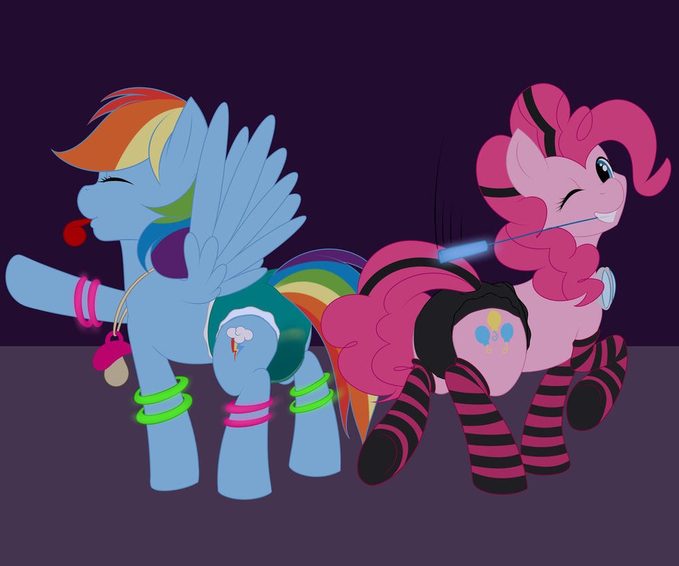 blue_body blue_eyes blue_feathers blue_fur bodily_fluids clothing cutie_mark diaper digital_media_(artwork) duo e621 earth_pony equid equine feathered_wings feathers female feral footwear friendship_is_magic fur genital_fluids glowstick hair hasbro horse kloudmutt legwear looking_at_viewer mammal multicolored_hair my_little_pony mythological_creature mythological_equine mythology pegasus pinkie_pie_(mlp) pony rainbow_dash_(mlp) rainbow_hair smile socks tail two_tone_hair unclean_diaper urine used_diaper wet_diaper wetting whistle_(object) wings