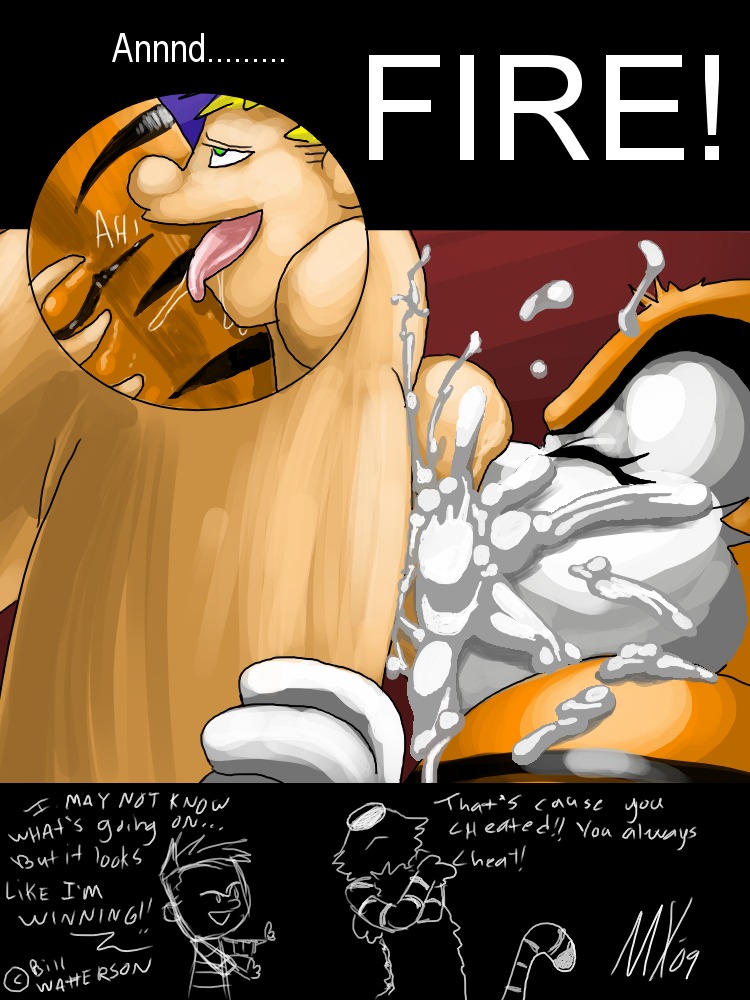 3:4 69_position backsack balls blonde_hair bodily_fluids butt calvin_(calvin_and_hobbes) calvin_and_hobbes comic crossgender cum cum_in_mouth cum_inside dialogue digital_media_(artwork) duo e621 ejaculation english_text erection felid fellatio female female_penetrated genital_fluids genitals hair hobbes human interspecies looking_pleasured male male/female male_penetrating male_penetrating_female mammal monkeyxflash mtf_crossgender oral oral_penetration orgasm pantherine penetration penile penis sex simple_background stripes text tiger tongue tongue_out vaginal vulva