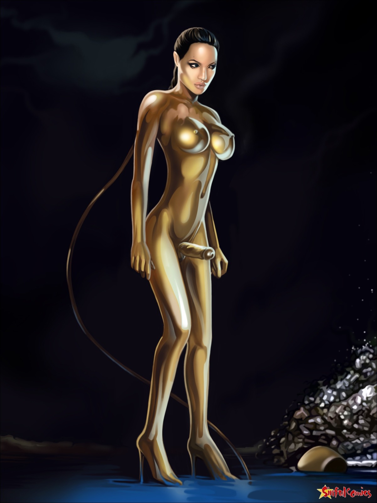 1futa angelina_jolie beowulf breasts celebrity futa_only futanari grendel's_mother high_heels intersex penis rule34 sinful_comics solo