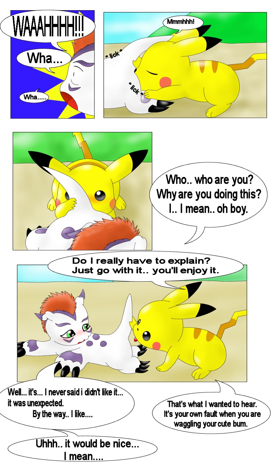 3:5 anal anus bandai_namco beach blush claws comic crossover curby dialogue digimon digimon_(species) duo e621 eager english_text fur generation_1_pokemon gomamon hi_res licking_sound_effect male male/male male_penetrated male_penetrating male_penetrating_male mammal multiple_scenes nintendo oral outside penetration pikachu pokemon pokemon_(species) rimming rodent seaside sex sex_on_the_beach text tongue yellow_body yellow_fur