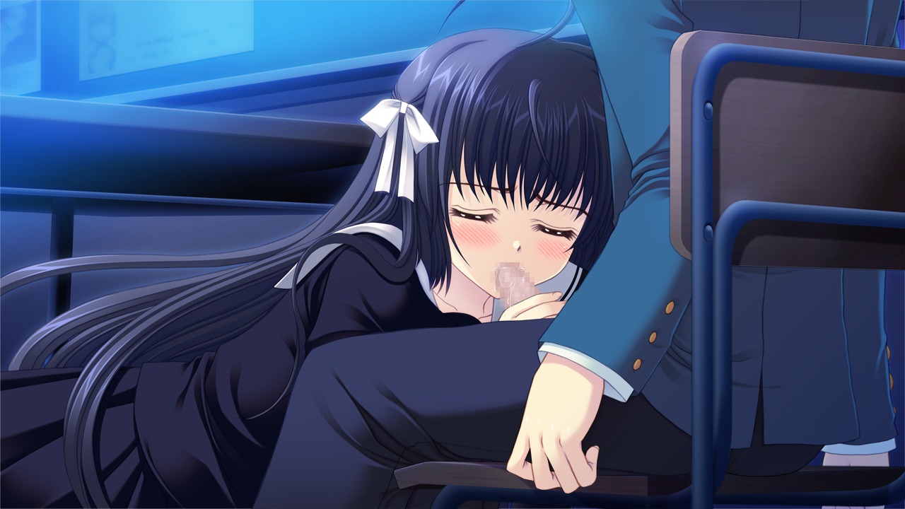 black_hair censored fellatio female game_cg hair hananomiya_ako long_hair male nishimata_aoi oral penis rule34 seifuku sekai_seifuku_kanojo