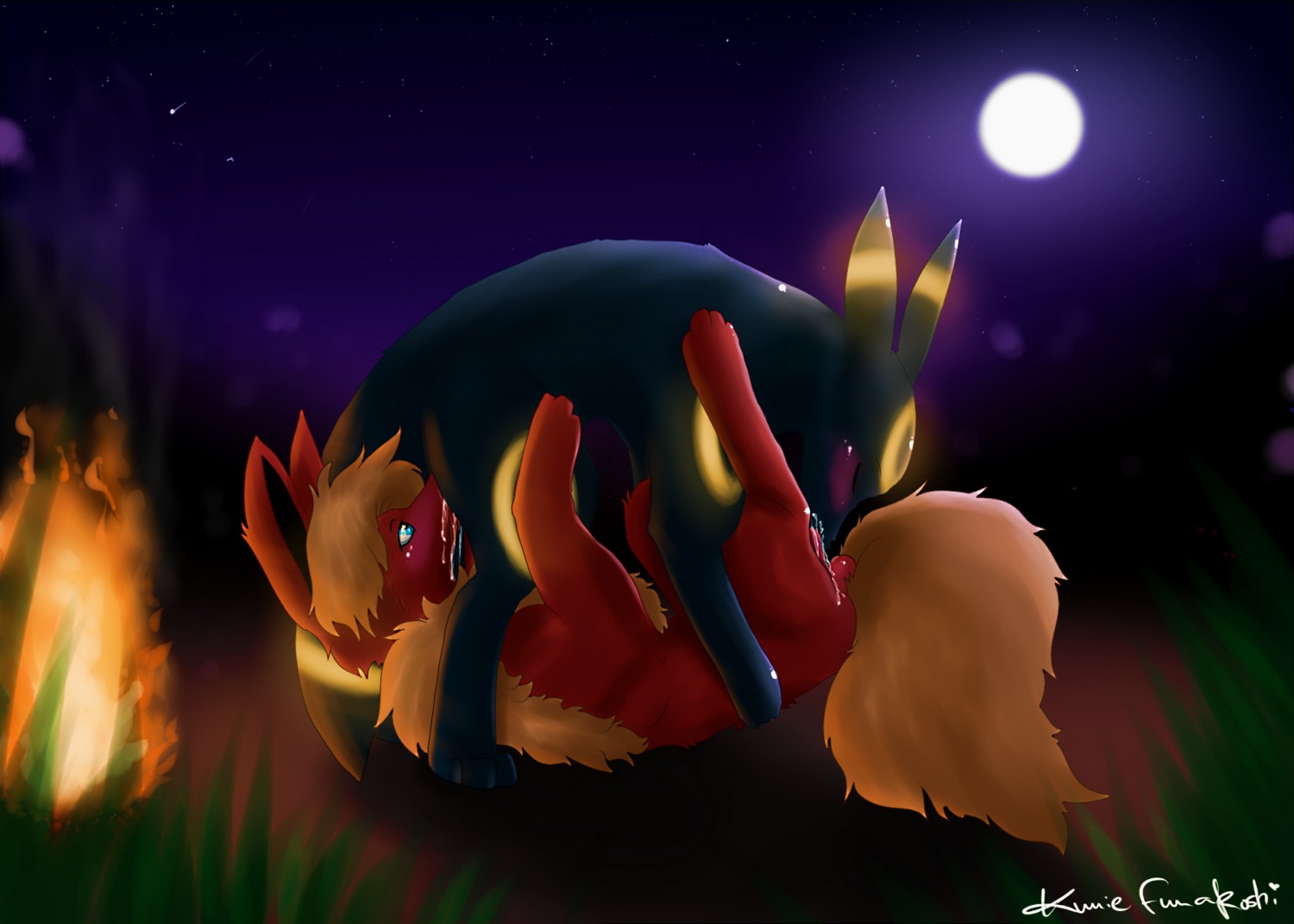 3_toes 69_position balls black_body black_eyes black_fur black_skin blush bodily_fluids butt canid canine cum cum_in_mouth cum_inside cum_on_butt cum_on_face cum_on_penis cum_string duo e621 eeveelution eyes_closed feet female feral fire flareon fur generation_1_pokemon generation_2_pokemon genital_fluids genitals glistening glowing grass green_eyes hi_res japanese kunie_funakoshi looking_up lying male male/female mammal moon night nintendo nude on_back on_ground on_top oral orgasm outside penis plant pokemon pokemon_(species) raised_leg red_body red_fur sex shadow sky star starry_sky tan_body tan_fur toes umbreon yellow_body yellow_fur