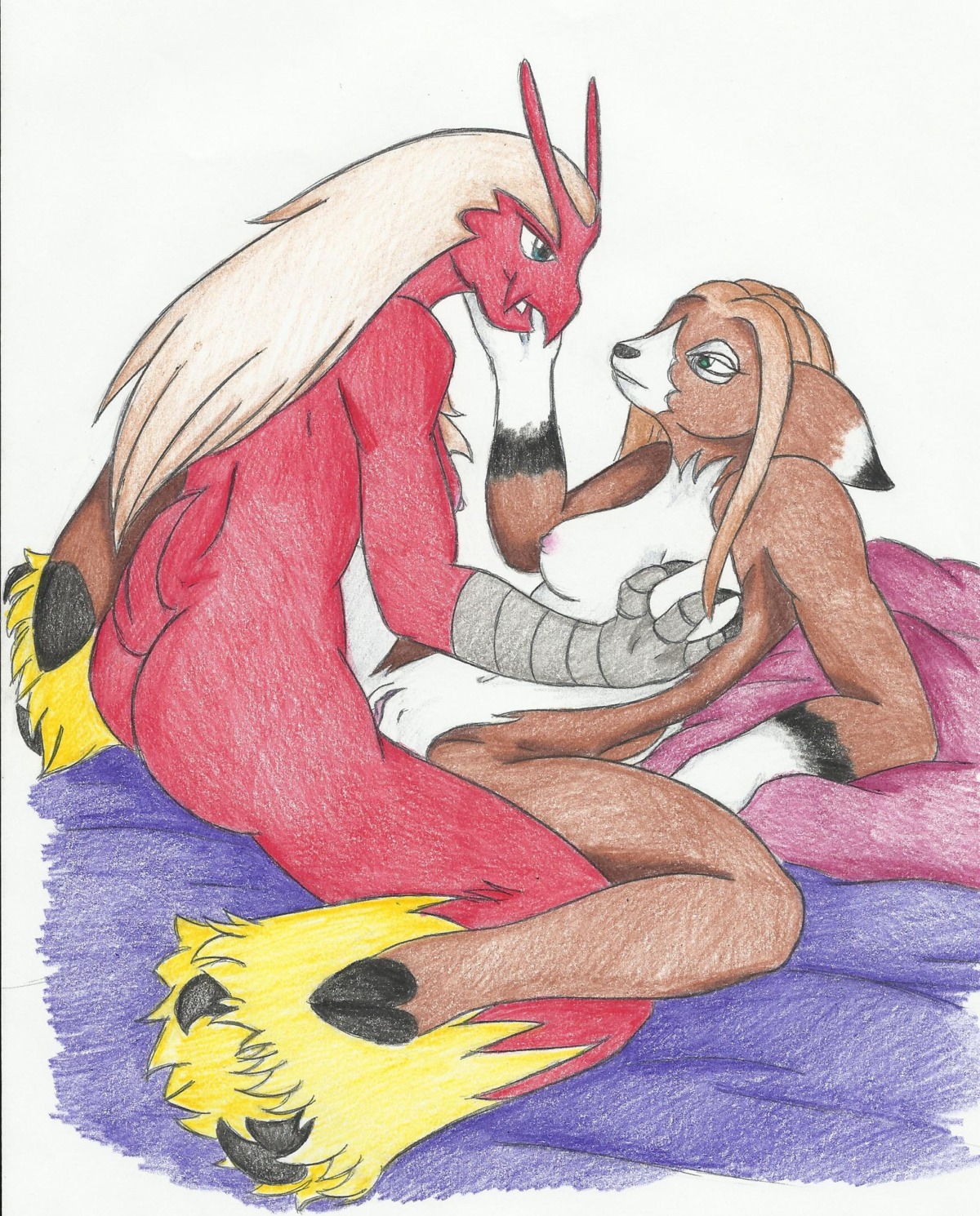 anthro avian bed bird blaziken blue_eyes breast_fondling breast_grab breast_play breasts brown_body brown_fur brown_hair chibichoujichips claws clitoral_hood deer duo e621 eye_contact feathers female female/female fondling fur furniture generation_3_pokemon genitals green_eyes hair half-closed_eyes hand_on_breast hand_on_head hi_res hooves interspecies looking_at_another mammal multicolored_body multicolored_feathers multicolored_fur narrowed_eyes nintendo nipples pokemon pokemon_(species) red_body red_feathers romantic romantic_couple sex simple_background smile spread_legs spreading tan_hair toe_claws traditional_media_(artwork) two_tone_body two_tone_feathers two_tone_fur vulva white_background white_body white_fur yellow_body yellow_feathers