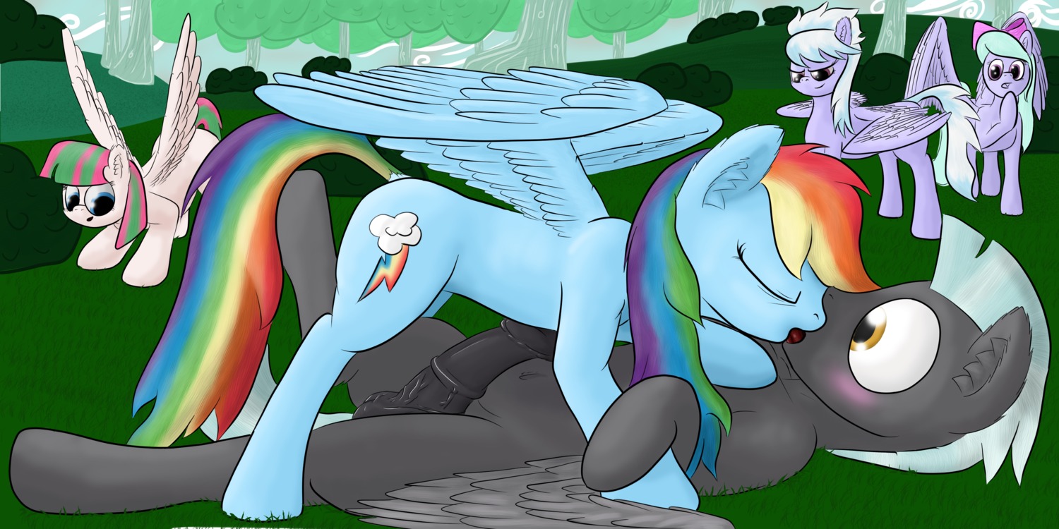 2013 2:1 accessory animal_genitalia animal_penis anus balls being_watched black_hair blossomforth_(mlp) blue_body blue_eyes blue_feathers blue_fur bodily_fluids bow_(feature) bow_accessory bow_ribbon centered_hair_bow cloud_chaser_(mlp) cutie_mark e621 english_text equid equine equine_genitalia equine_penis erection eye_contact feathered_wings feathers female feral flitter_(mlp) friendship_is_magic fur genitals group hair hair_accessory hair_bow hair_ribbon hasbro hi_res kissing looking_at_another lying male male/female mammal multicolored_hair my_little_pony mythological_creature mythological_equine mythology on_back outside pegasus penis purple_body purple_eyes purple_fur rainbow_dash_(mlp) rainbow_hair ribbons sweat text thunderlane_(mlp) vulva wings xanthor yellow_eyes