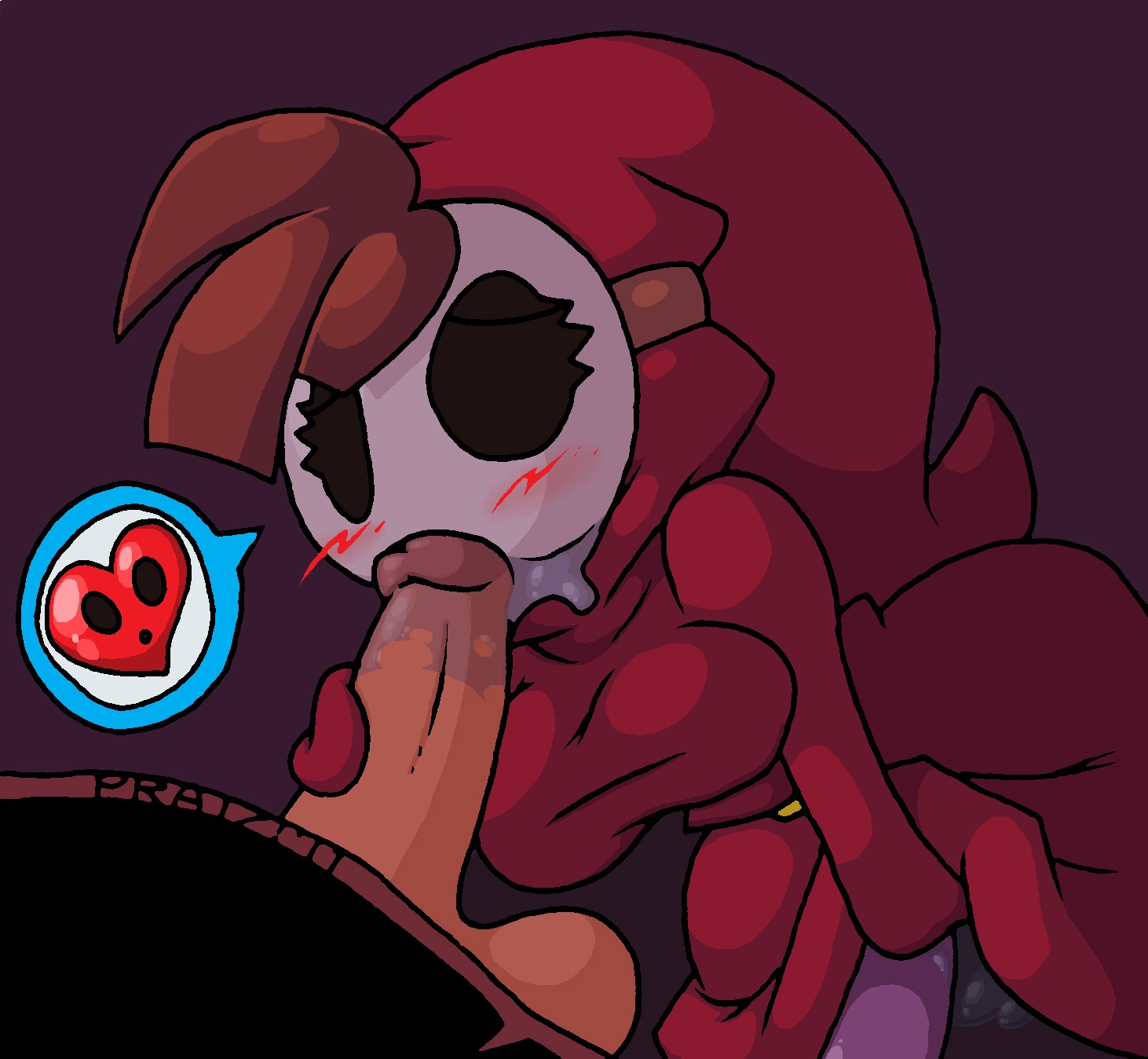 balls blush brown_hair buckle clothed clothed_female color fellatio female fingering hair handjob hood hoodie leggings legwear male mario_(series) mask masturbation nintendo oral penis praiz purple_legwear pussy pussy_juice robe rule34 saliva shy_gal shy_guy sleeves spoken_heart super_mario_bros._2 testicles tuft