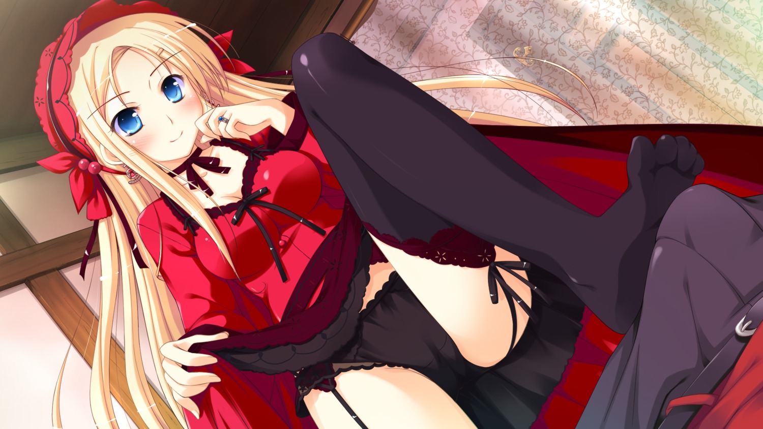 blonde_hair blue_eyes carina_verritti female game_cg ko~cha leicester_maycraft panties rule34 shukufuku_no_campanella skirt_lift underwear
