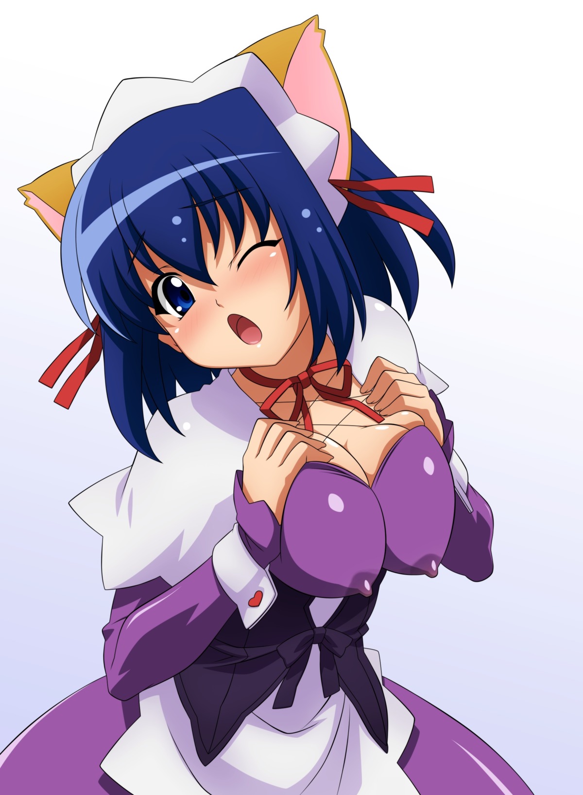 big_breasts blue_hair breast_grab breasts cleavage erect_nipples female kokubunji_koyori nekomimi nipples nurse_witch_komugi-chan over_drive rule34 wave_ride