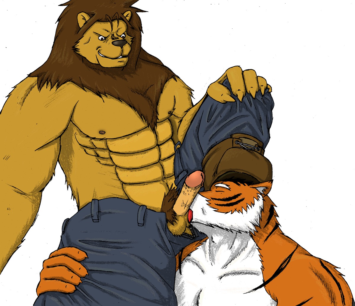 2013 anthro balls boots bottomwear brown_eyes canid canine claws clothing duo e621 erection eyes_closed felid footwear fur genitals glans humanoid_genitalia humanoid_penis licking lion male male/male male_penetrated male_penetrating male_penetrating_male mammal manly muscular navel oral orange_body orange_fur pantherine pants penetration penile penis penis_lick pubes raus sex shoes simple_background striped_body striped_fur stripes tiger tongue tongue_out vein veiny_penis white_background