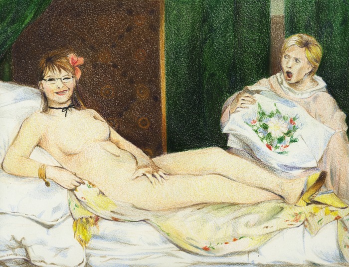 art female fine_art_parody hillary_clinton olympia_(manet) politics real_person rule34 sarah_palin