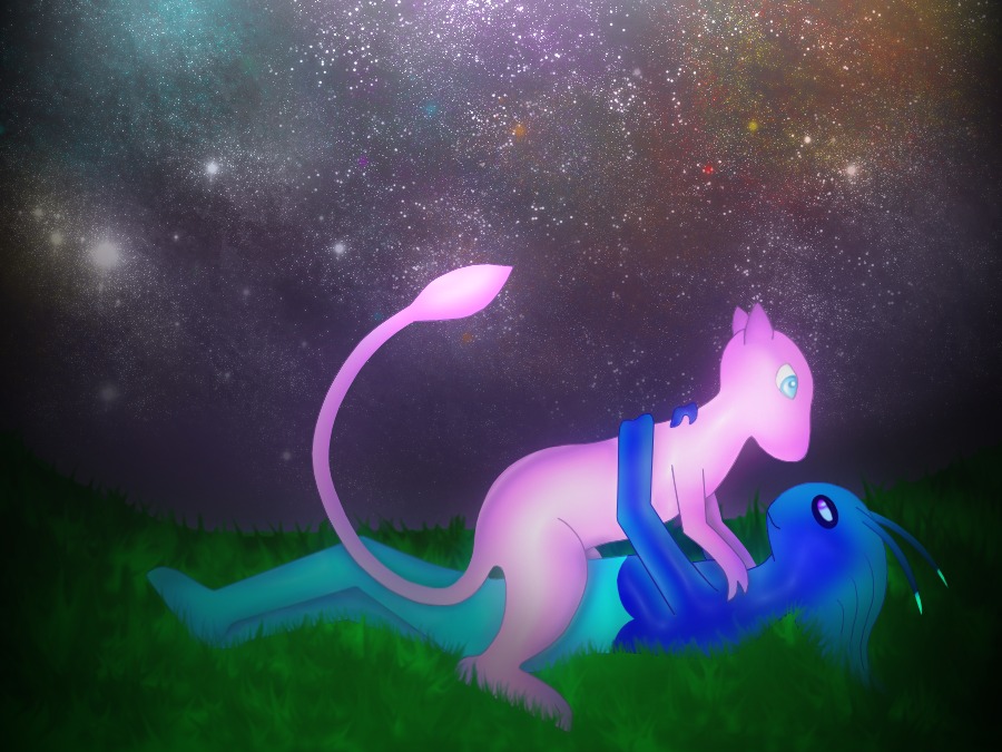 ambiguous_gender celebi color furry interspecies legendary_pokemon mew nintendo pokemon pokemon_(species) rule34 side_view straight_hair tail