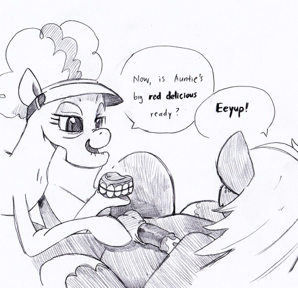 animal_genitalia animal_penis aunt_(lore) aunt_and_nephew_(lore) auntie_applesauce_(mlp) big_macintosh_(mlp) black_and_white dentures dialogue duo e621 earth_pony elderly english_text equid equine equine_genitalia equine_penis erection female feral freckles friendship_is_magic genitals hasbro hooves horse imminent_fellatio imminent_incest imminent_oral incest_(lore) lying male mammal monochrome my_little_pony nephew_(lore) on_back penis pony stated_incest text unknown_artist