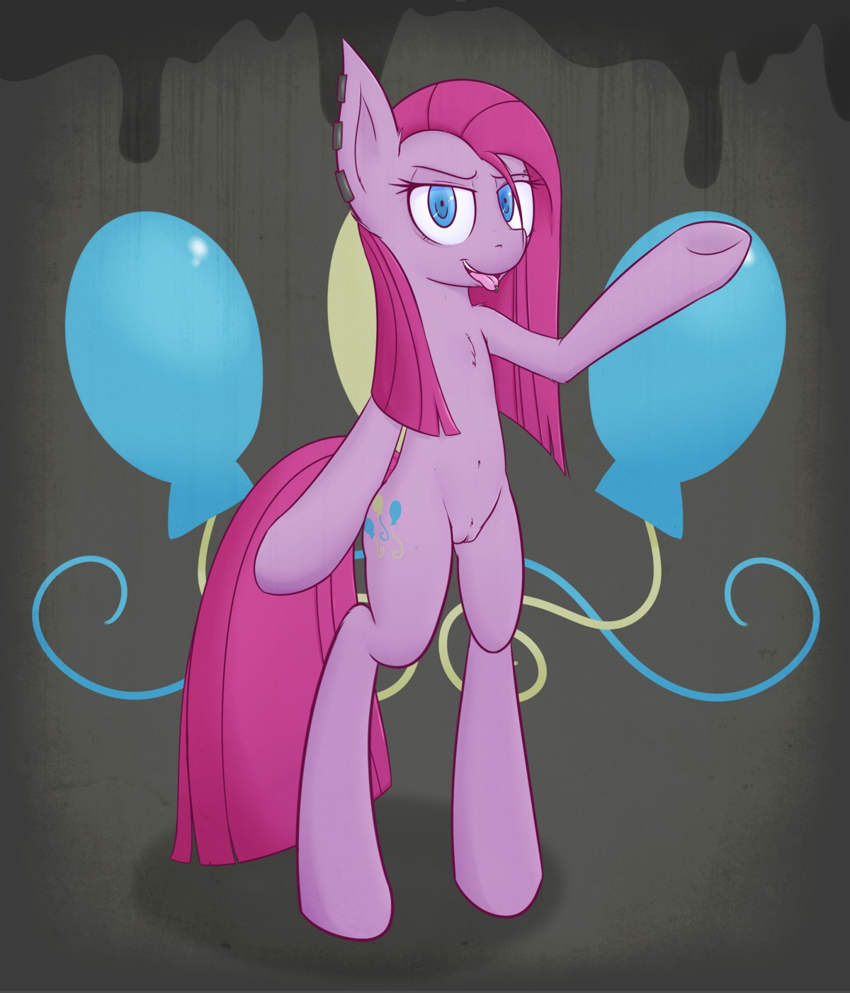 2013 absurd_res blue_eyes cutie_mark e621 ear_piercing earth_pony equid equine female feral friendship_is_magic fur genitals hair hasbro hi_res horse looking_at_viewer mammal my_little_pony piercing pink_body pink_fur pink_hair pinkamena_(mlp) pinkie_pie_(mlp) pony solo tail tongue tongue_piercing vulva w300