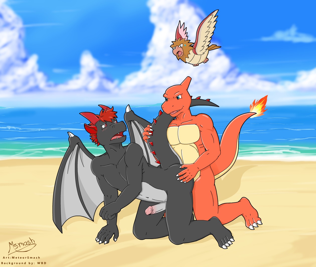 2013 3_toes 5_fingers :o anal anal_penetration anthro anthro_on_anthro avian bald barefoot beach beak being_watched big_penis bird black_body black_eyes blue_eyes bodily_fluids brown_body brown_fur buck_(buckdragon) charmeleon claws cloud detailed_background dragon e621 erection european_mythology feathered_wings feathers feet female fingers fire flaming_tail fur generation_1_pokemon genitals grey_body grey_skin group hair hand_on_butt happy horn kneeling lizard looking_at_another looking_back looking_down male male/male male_penetrated male_penetrating male_penetrating_male membrane_(anatomy) membranous_wings meteorsmash mythological_creature mythological_scalie mythology navel nintendo nude open_mouth orange_body orange_skin outside penetration penis pink_penis pokemon pokemon_(species) red_eyes red_hair reptile sand scalie sea seaside sex sex_on_the_beach sharp_teeth short_hair sky smile spearow sunny sweat tail teeth toe_claws toes tongue water western_dragon white_body white_penis white_skin wings yellow_body yellow_skin