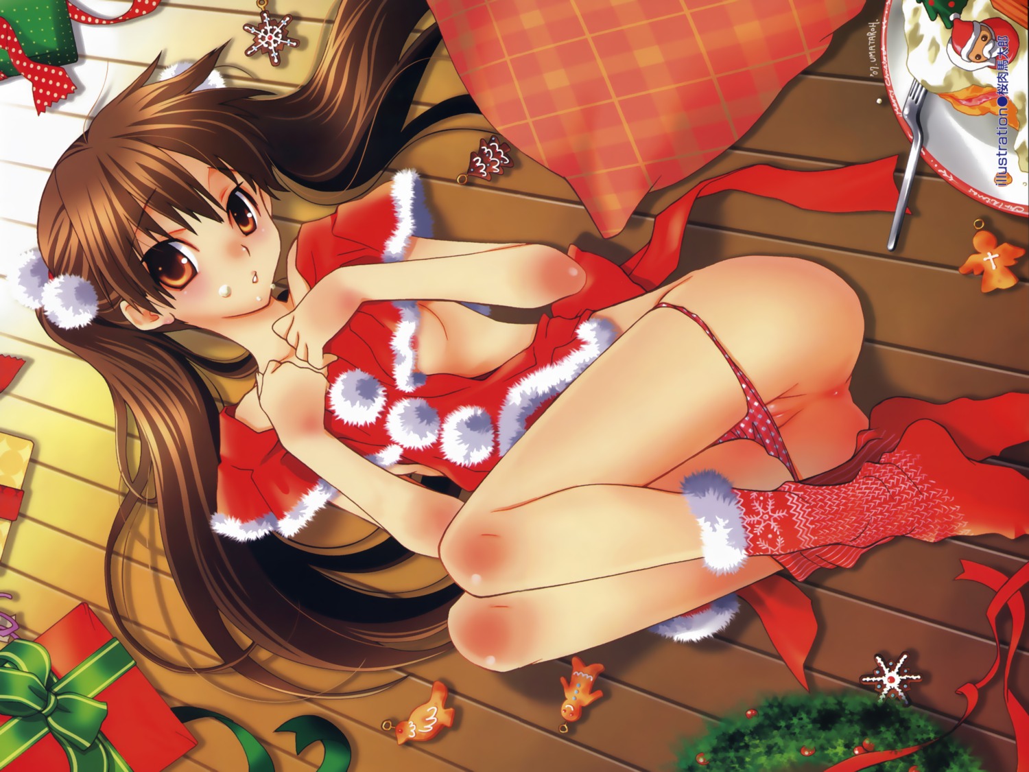 christmas female nipple_slip panties panty_pull pussy rule34 sakuraniku_umatarou tied_hair twintails vagina