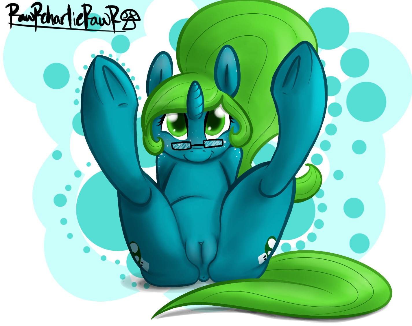 anus cutie_mark e621 equid equine eyewear fan_character female feral genitals glasses hasbro horn lemontwist looking_at_viewer mammal my_little_pony mythological_creature mythological_equine mythology presenting quadruped rawrcharlierawr smile solo tail unicorn vulva