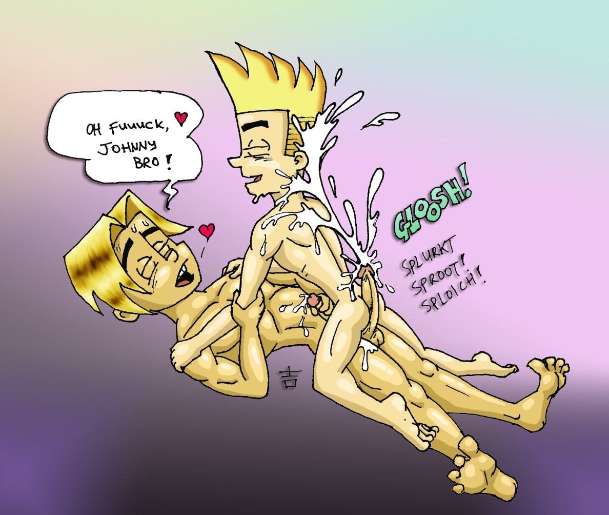 2boys 4_fingers 4_toes age_difference arched_back artist_signature cartoon_network closed_eyes colored cum cum_on_back cum_on_hair cum_on_leg cumshot ejaculation erection full_body gay gay_sex gil_nexdor gradient_background handjob hands_on_shoulders heart holding_penis hot_dogging johnny_test johnny_test_(series) lying_on_back male male_only masturbating_other masturbation multiple_males naked orgasm_face orgasm_from_handjob penis penis_size_difference pleasure_face purple_background rule34 sound_effects speech_bubble straddling sweat sweatdrop teenage_male teenager yaoi yoshi_(artist)