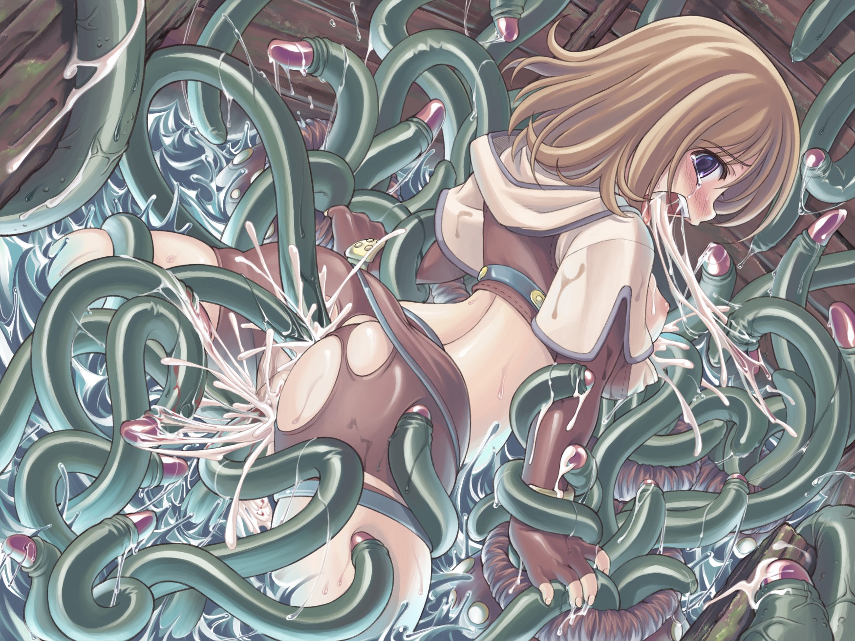 all_the_way_through anal ass blonde_hair blood blue_eyes blush breasts brown_hair clothed_sex clothing crying_with_eyes_open cum cum_from_mouth cum_in_ass cum_in_mouth cum_in_pussy cum_inside double_anal double_penetration female from_behind highres hunter hunter_(ragnarok_online) hydra inflation looking_back midriff nipples open_mouth partially_submerged penetration penomena purple_eyes pussy ragnarok_online rape restrained rule34 sex shorts small_breasts solo_focus spread_legs sweat tears tentacle tentacle_rape tentacle_sex torn_clothes triple_penetration vaginal_penetration violet_eyes virgin virginal_blood water xration
