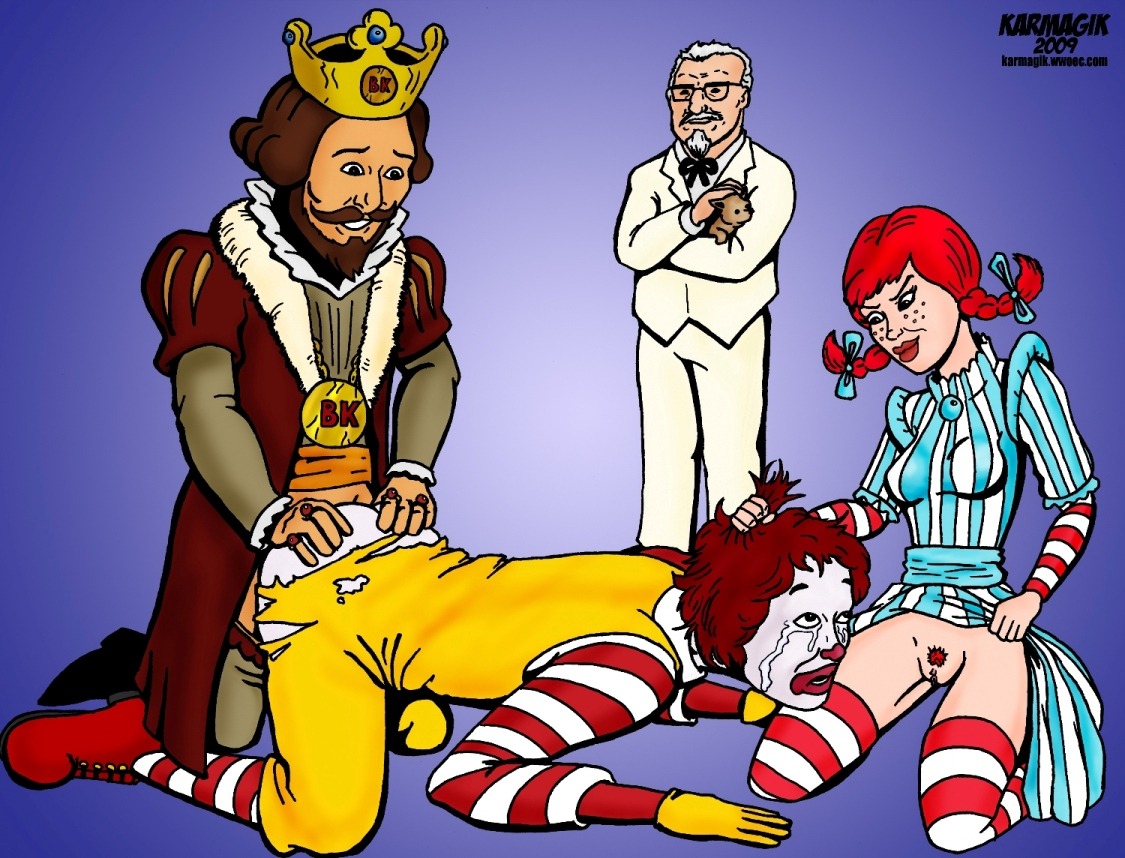 1girls burger_king colonel_sanders female gay karmagik kfc male male_penetrated mascot mcdonald's ronald_mcdonald rule34 the_king_(burger_king) wendy's wendy_thomas