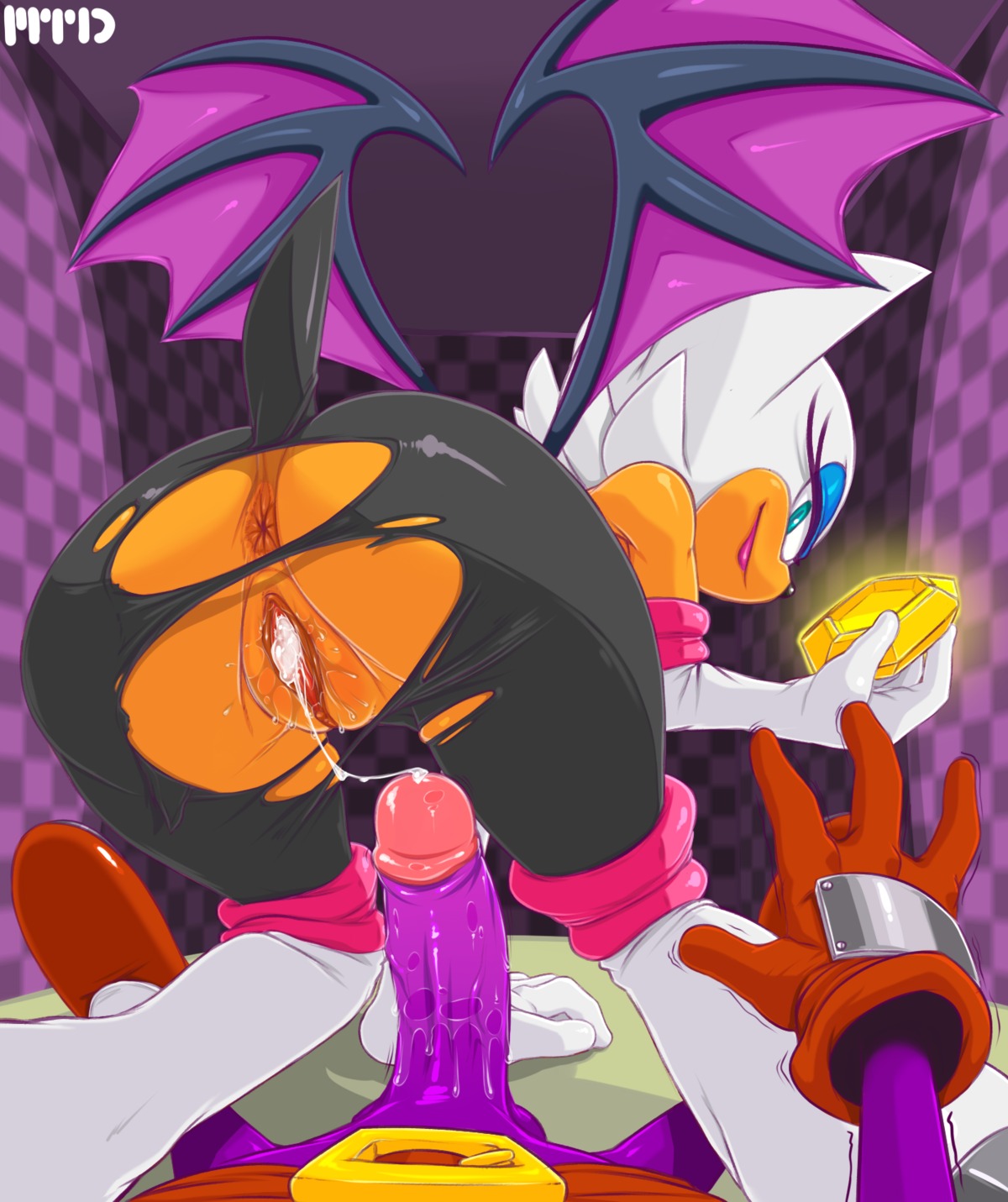 2014 after_sex anthro anus balls bat blue_eyes bodily_fluids clothing cum cum_in_vagina cum_inside dipodid duo e621 erection fang_the_hunter female gem genital_fluids genitals hair hi_res humanoid_genitalia humanoid_penis jerboa looking_at_viewer looking_back male mammal marthedog membrane_(anatomy) membranous_wings penis rodent rouge_the_bat sega skinsuit smile sonic_the_hedgehog_(series) tight_clothing vulva white_hair wings