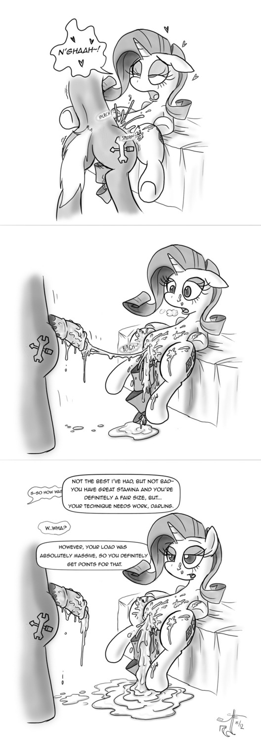 after_sex animal_genitalia animal_penis bed blackmorass bodily_fluids comic cum cum_inside cum_on_face cutie_mark dialogue duo e621 english_text equid equine equine_genitalia equine_penis erection excessive_cum excessive_genital_fluids fan_character female feral friendship_is_magic furniture genital_fluids genitals greyscale hair hasbro hi_res horn lying male male/female mammal messy monochrome my_little_pony mythological_creature mythological_equine mythology nude on_back open_mouth penis rarity_(mlp) sex sitting standing table_lotus_position tail text unicorn unimpressed vaginal vulva wings