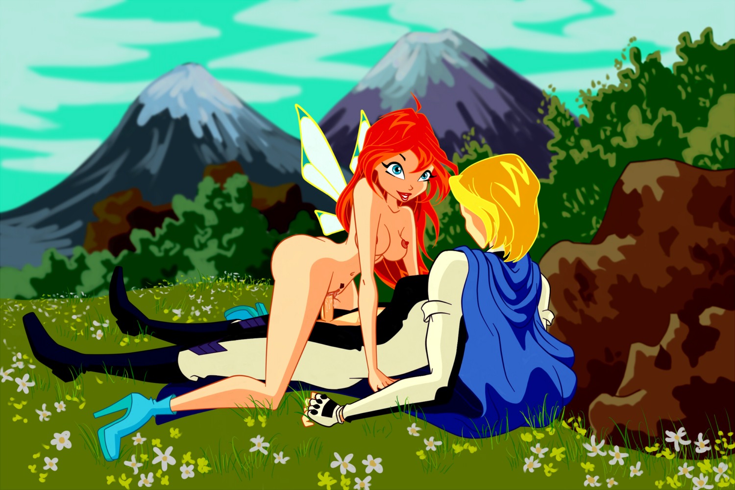 1boy 1girls bloom_(winx_club) blue_eyes breasts canon_couple charmix clothed_male_nude_female duo fairy fairy_wings female high_heels lipstick male mascara naked naked_footwear naked_heels nude penis pubic_hair pussy rainbow_(animation_studio) red_hair rule34 sex sky_(winx_club) straight tagme unseen_male_face winx_club zfive