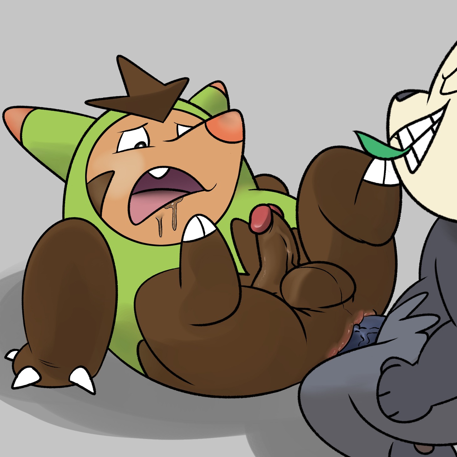1:1 2_toes 3_fingers anal anal_penetration anthro anus balls barefoot bear black_eyes bodily_fluids brown_body brown_fur brown_penis buckteeth butt claws d: drooling duo e621 erection eyes_closed feet fingers frown fur generation_6_pokemon genitals glistening grey_background grey_body grey_fur grey_penis happy hi_res jerseydevil leaf looking_down lying male male/male male_penetrated male_penetrating male_penetrating_male mammal nintendo nude object_in_mouth on_back open_mouth pancham penetration penis pink_nose pokemon pokemon_(species) quilladin raised_leg saliva sex shadow simple_background smile teeth toe_claws toes vein young young_anthro young_male