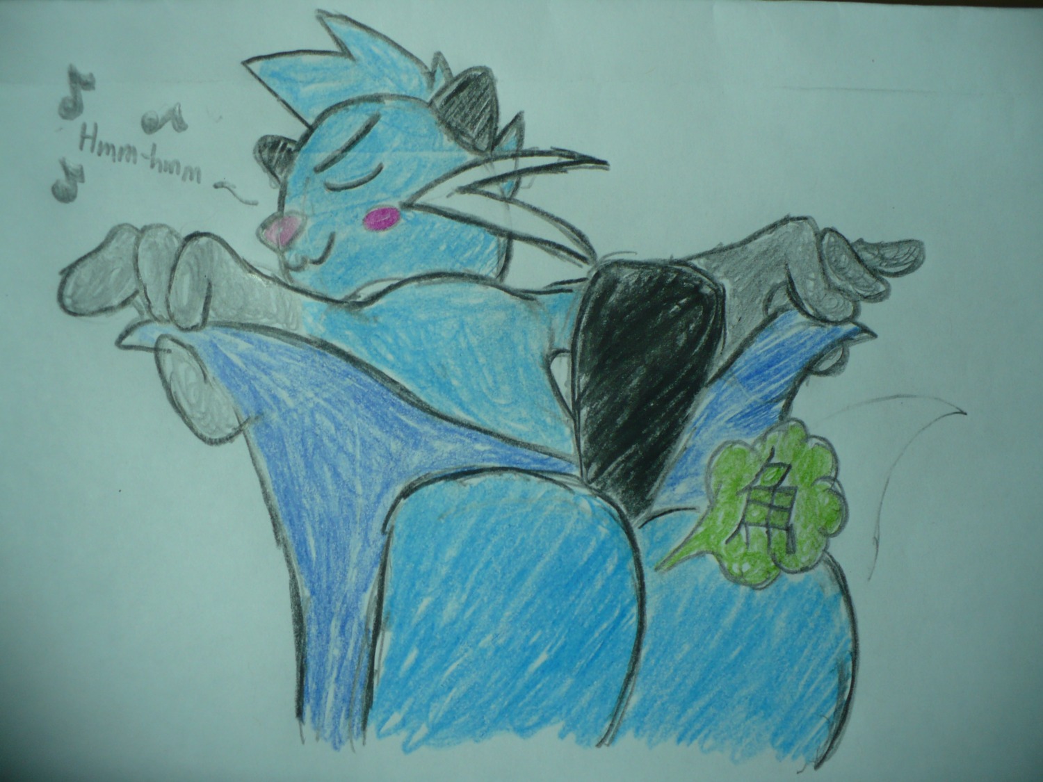 4:3 ambiguous_gender anthro butt crayon_(artwork) dewott e621 fart fart_cloud fart_fetish generation_5_pokemon green_fart_cloud hi_res mammal messatsugoufox musical_note musical_symbol mustelid nintendo pokemon pokemon_(species) smug solo symbol traditional_media_(artwork)
