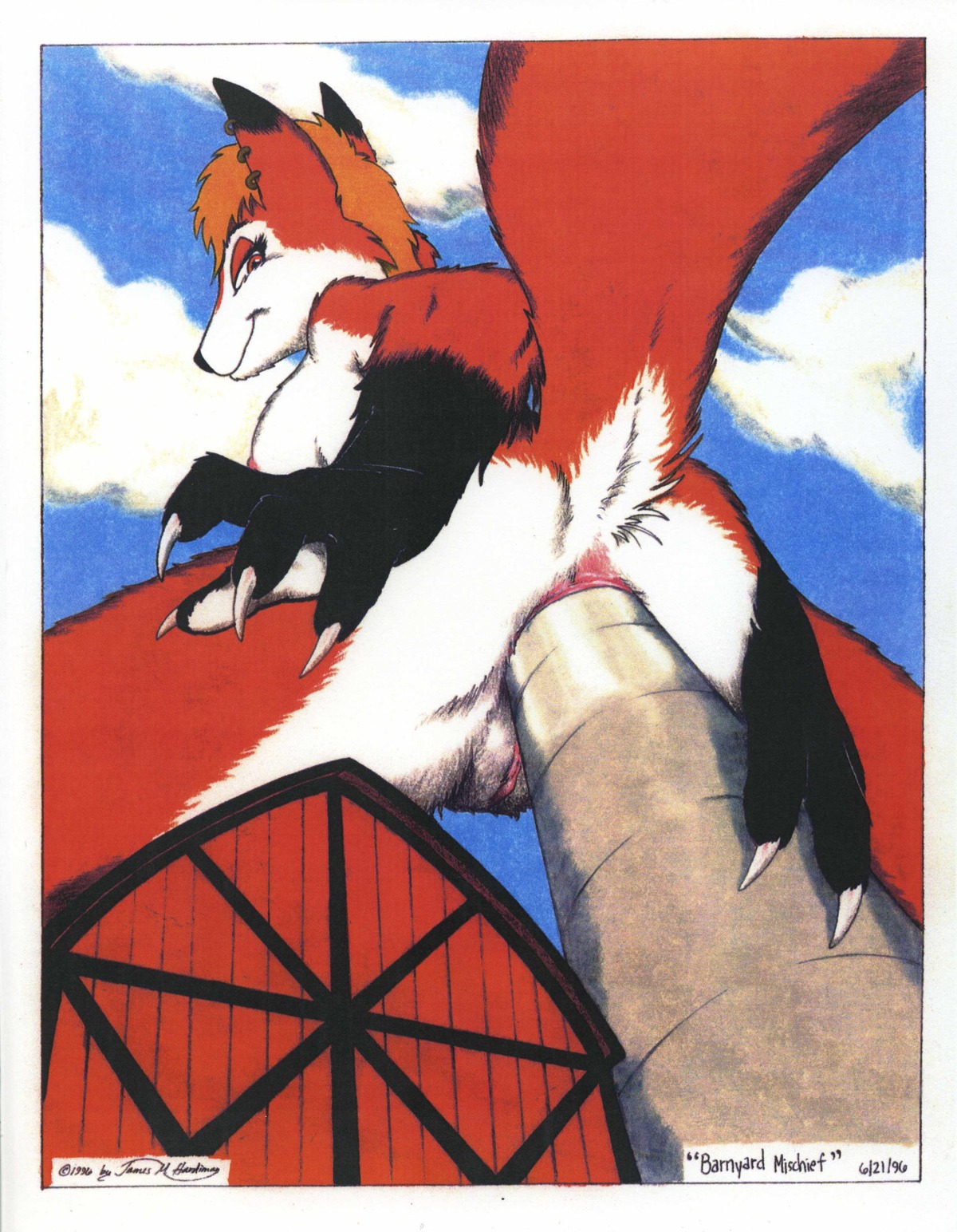 1996 absurd_res anal anal_penetration anthro anus barn biped breasts building_in_anus building_insertion building_sex canid canine colored day e621 female female_anthro fox fur genitals hi_res improvised_dildo improvised_sex_toy james_m_hardiman low-angle_view macro macro_anthro macro_female mammal nipples nude orange_body orange_eyes orange_fur outside penetration raised_tail silo sky solo tail tail_anus valerie_(jmh) vulva