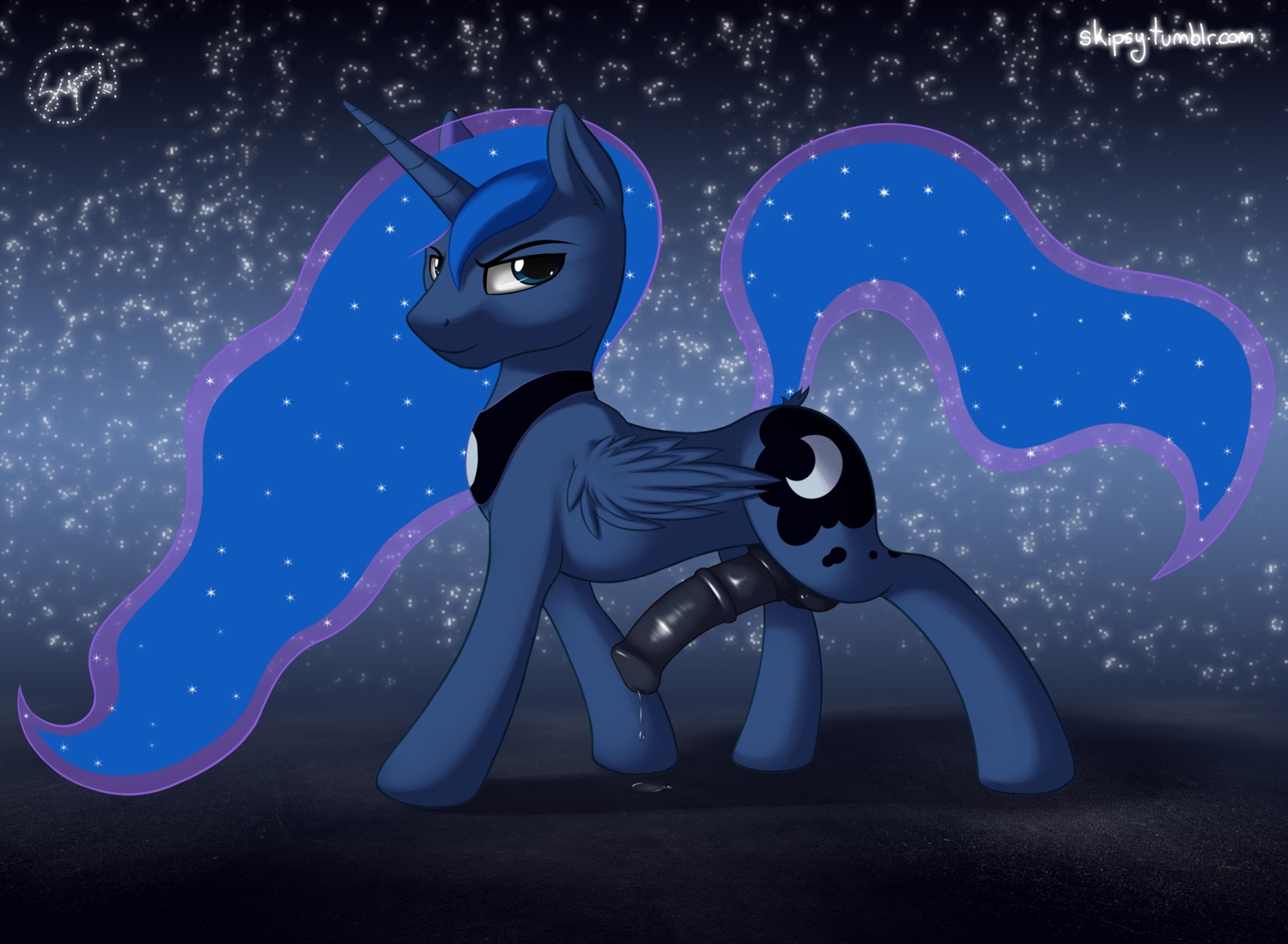 2013 abstract_background animal_genitalia animal_penis balls bedroom_eyes blue_body blue_eyes blue_feathers blue_fur blue_hair crossgender cutie_mark e621 equid equine equine_genitalia equine_penis erection feathered_wings feathers femboy feral friendship_is_magic ftm_crossgender fur genitals hair half-closed_eyes happy hasbro hi_res horn male mammal my_little_pony mythological_creature mythological_equine mythology narrowed_eyes naughty_face penis princess_luna_(mlp) quadruped seductive simple_background skipsy smile solo tail winged_unicorn wings