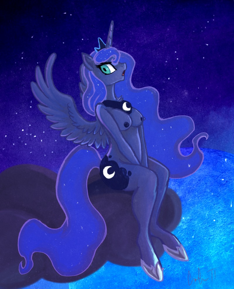 alicorn anthro breasts choker clothing cutie_mark equine female friendship_is_magic furry horse keishinkae my_little_pony mythological_creature mythological_equine mythology nipples pony princess_luna_(mlp) rule34 shoes smooth_skin solo tagme tail wings
