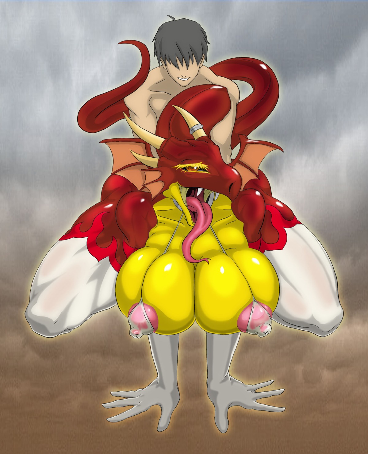 2012 anthro baneroku big_breasts bikini blush breasts claws clothed clothing dragon duo e621 female hasbro hi_res horn huge_breasts human human_on_anthro interspecies long_neck magic:_the_gathering male male/female mammal membrane_(anatomy) membranous_wings muscular muscular_female mythological_creature mythological_scalie mythology nipples red_body red_skin scalie sex shivan_dragon skimpy swimwear tail tongue tongue_out two-piece_swimsuit wings wizards_of_the_coast