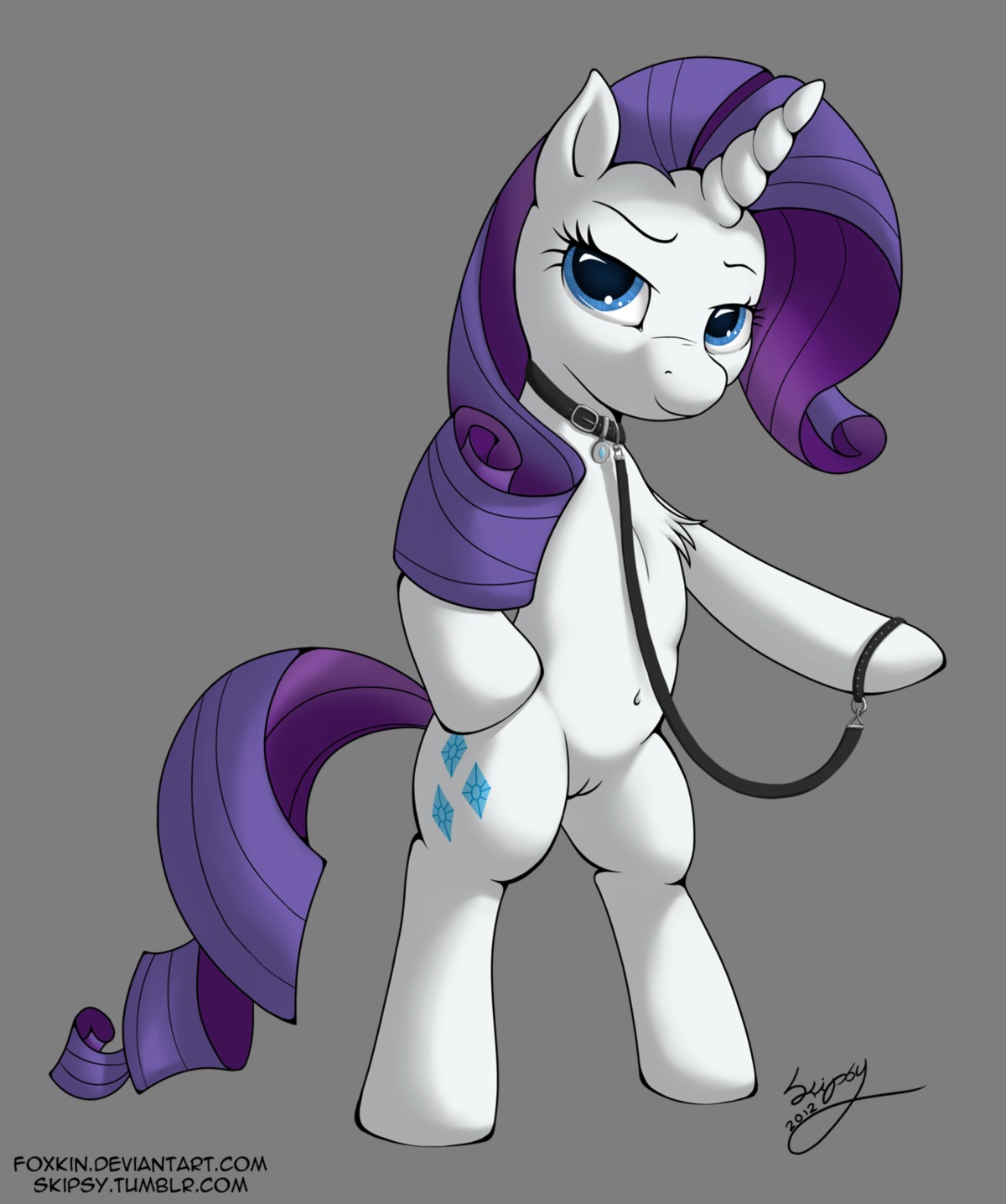 2012 alpha_channel blue_eyes collar cutie_mark e621 equid equine female feral friendship_is_magic fur genitals hair hasbro hi_res horn leash long_hair looking_at_viewer mammal my_little_pony mythological_creature mythological_equine mythology purple_hair rarity_(mlp) skipsy solo tail unicorn vulva white_body white_fur
