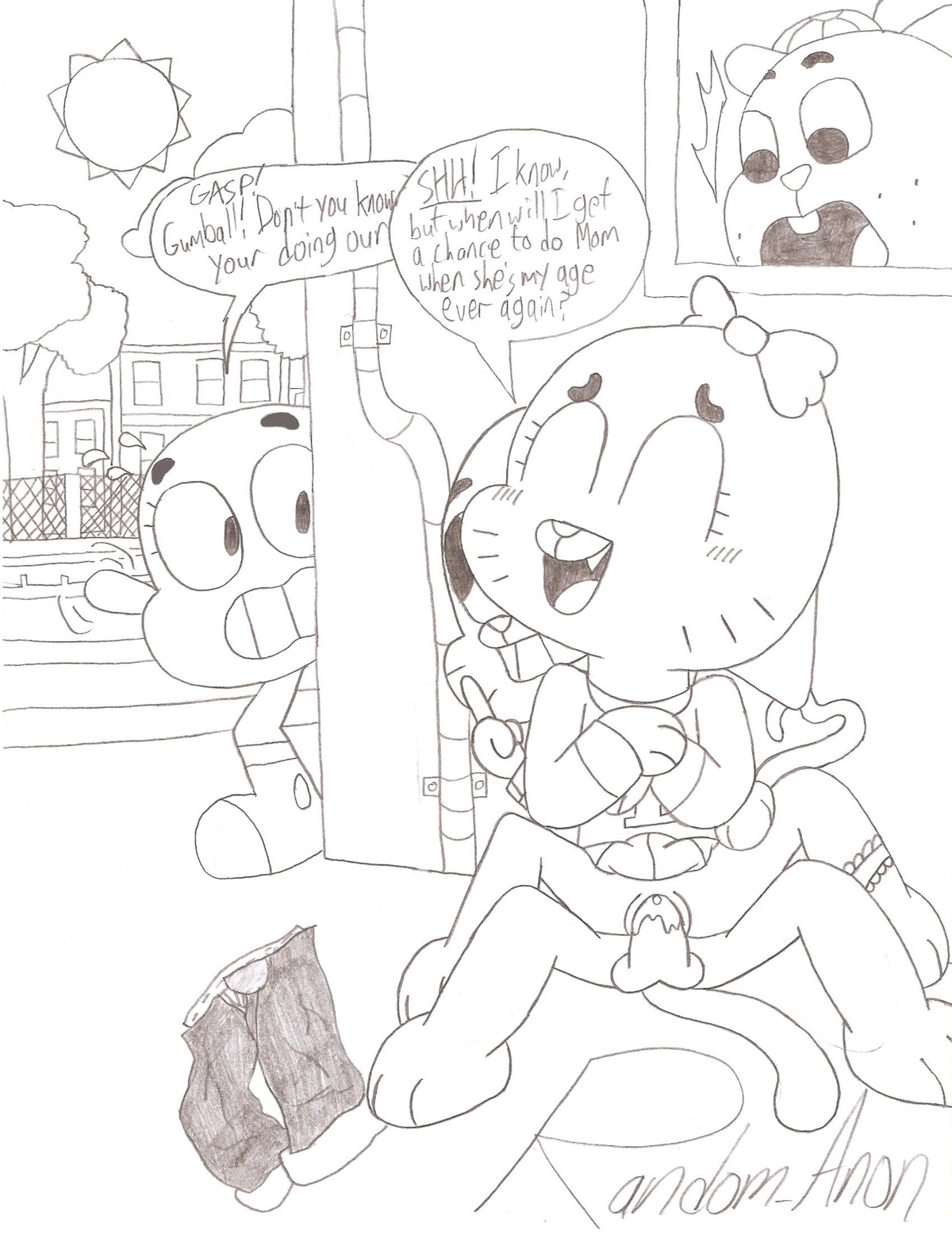 1girls 3boys anthro cartoon_network darwin_watterson dialogue domestic_cat english english_dialogue english_text feline female female_penetrated fish furry gumball_watterson incest lagomorph male male/female male_penetrating male_penetrating_female marine nicole_watterson penetration penis pussy rabbit random_anon richard_watterson rule34 sex skirt straight_hair text text_bubble the_amazing_world_of_gumball time_travel vagina vaginal vaginal_penetration vaginal_sex