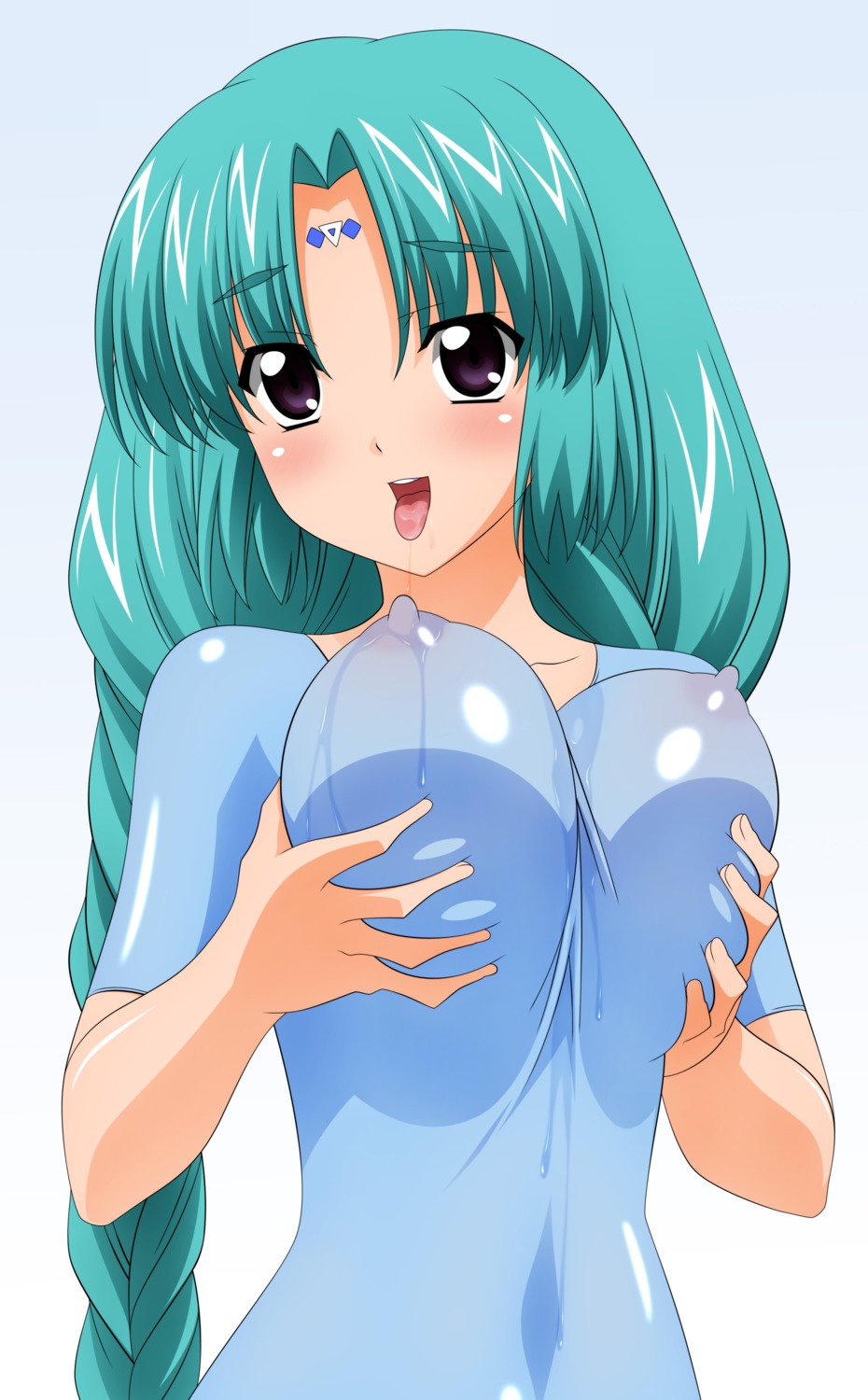 aqua_hair big_breasts breast_grab breast_lift breasts canal_vorfeed drool female high_resolution lost_universe over_drive overdrive rule34 saliva smiling sugimura_tomokazu tongue wave_ride