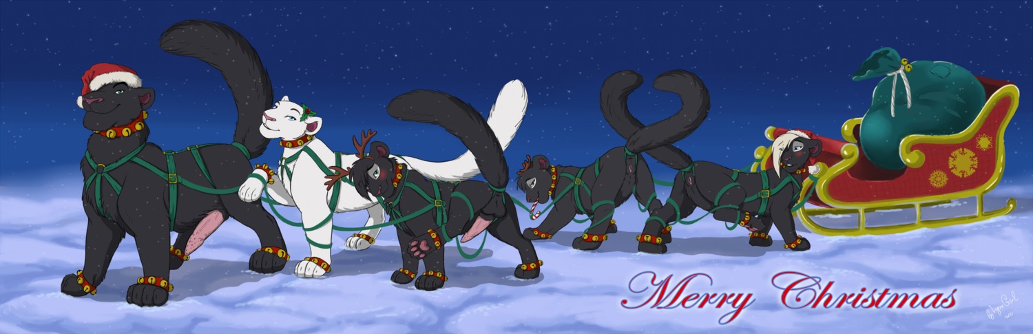 2011 antlers backsack bag balls bdsm bell black_body black_fur blush bondage both_sexes_in_same_situation bound brother_(lore) butt child christmas clothing e621 erection family father_(lore) felid female female_feral feral feral_on_feral fur genitals gift group hat headgear headwear hi_res holidays horn incest_(lore) leopard looking_at_viewer lyra_(the-shadow-of-light) male male_feral mammal melanistic mother_(lore) outside pantherine parent_(lore) paws penis pom_hat presenting raised_tail reallynxgirl shads sibling_(lore) sister_(lore) sleigh snow son_(lore) tail the_shadow_of_light ubaya vulva white_body white_fur white_scar_(the-shadow-of-light) young zuri_(the-shadow-of-light)