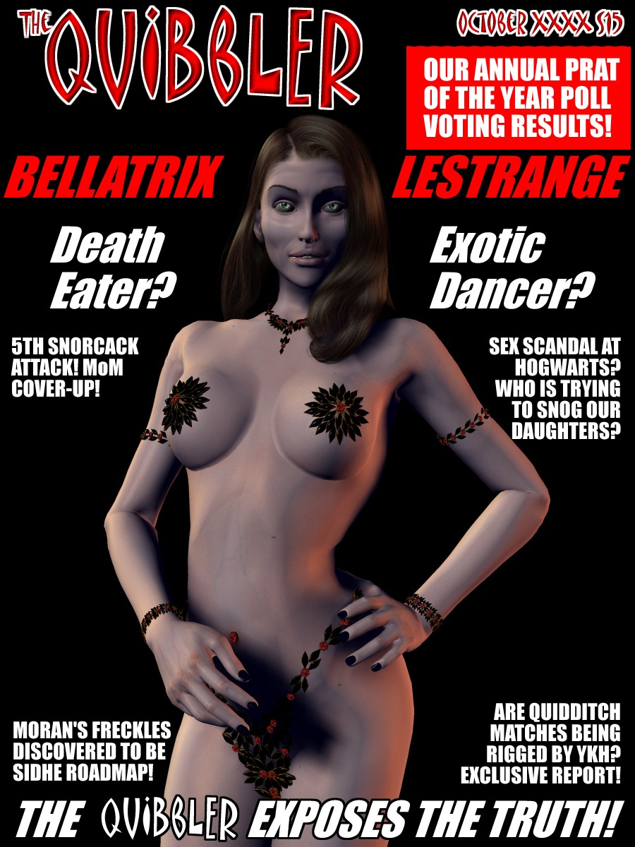 1girls 3d armwear bbracelet bellatrix_lestrange black_background brown_hair english_text eyes female female_only green_eyes hair hand_on_hip harry_potter light-skinned_female light_skin long_hair looking_at_viewer magazine magazine_cover magic_user necklace neckwear nudity open_eyes panties parted_lips partially_clothed pasties pose quibbler rule34 sailmaster-seion simple_background skimpy slytherin solo solo_female standing tagme teeth text thin_waist underwear vein witch_(harry_potter)