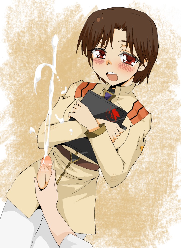 1futa blonde_hair blush breasts brown_eyes brown_hair censored cum ejaculation futa_only futanari gainax handjob human intersex light-skinned_futa light_skin maya_ibuki military military_uniform misfit_funny neon_genesis_evangelion open_mouth penis pointless_censoring ritsuko_akagi rule34 short_hair solo solo_futa uniform