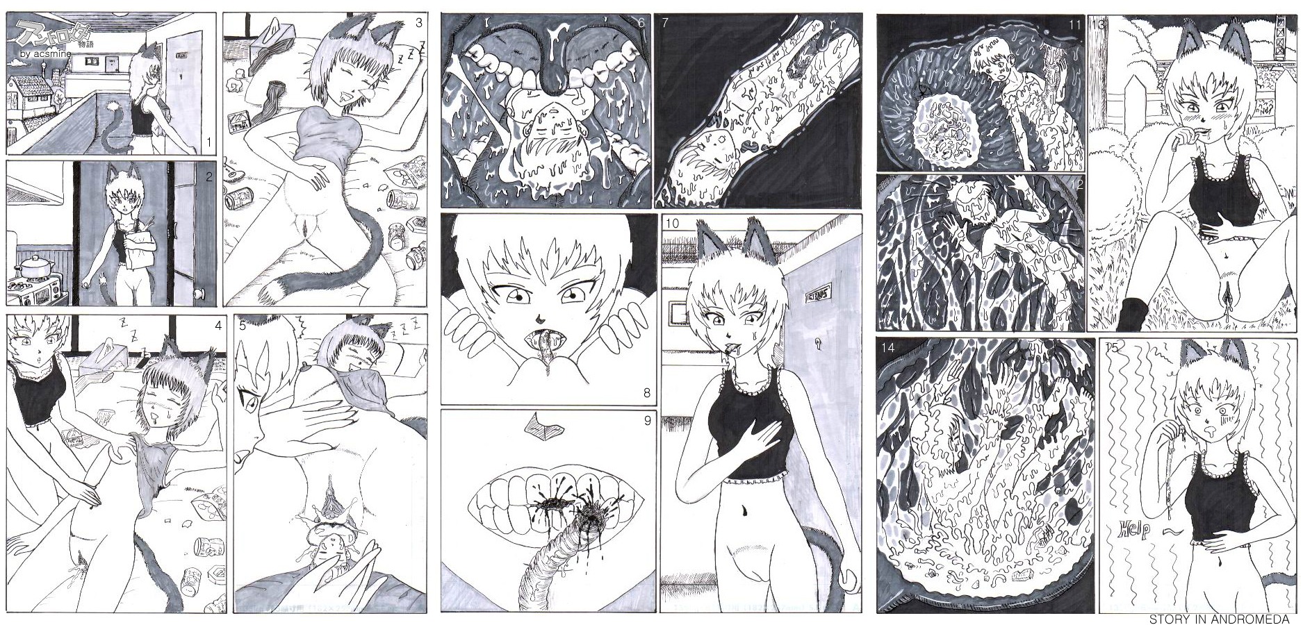 1boy 2girls acsmine andromeda blood breasts character_request female female_pred giantess kemonomimi male male_prey micro micro_on_macro pussy rule34 small_breasts unbirthing unwilling_prey unwilling_vore uterus vore