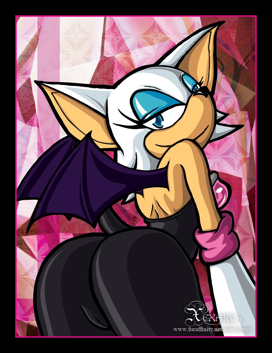 anthro bat black_border border camel_toe clothed clothing e621 female fully_clothed hi_res looking_at_viewer mammal rouge_the_bat sega solo sonic_the_hedgehog_(series) xexus