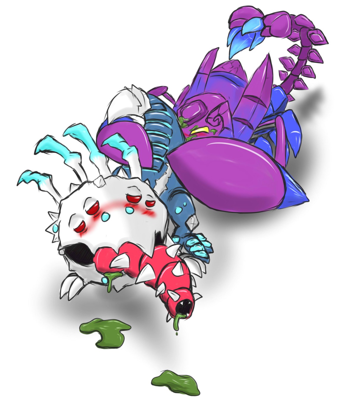 anal arachnid arthropod blush digital_media_(artwork) duo e621 emenius hi_res kog'maw_(lol) league_of_legends male male/male male_penetrated male_penetrating male_penetrating_male oral orgasm penetration rimming riot_games scorpion sex simple_background skarner_(lol) slime tencent white_background